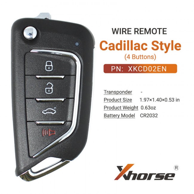 Xhorse XKCD02EN Universal Wire Remote Key Cadillac Style 4 Buttons 10pcs/lot