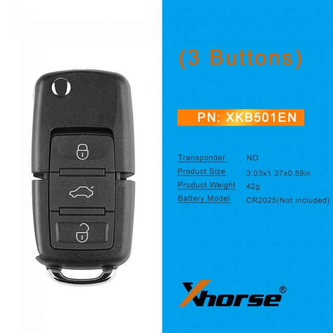 XHORSE XKB501EN Volkswagen B5 Style 3 Buttons Wired Flip Remote Key