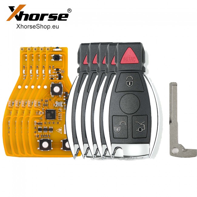 XHORSE VVDI BE Key Pro Yellow PCB Board Without Bonus with Benz Key Shell 4 buttons Complete Key without Benz Logo 315MHZ/433MHZ 5pcs/lot