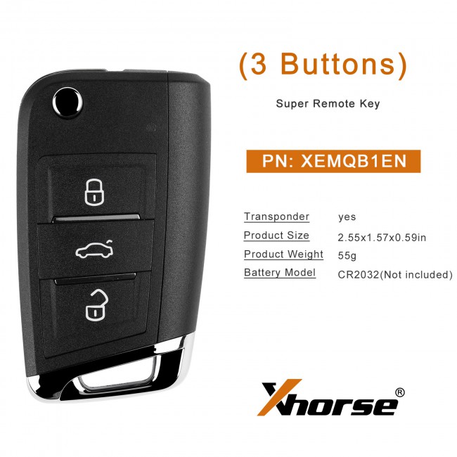 XHORSE XEMQB1EN Super Remote Key MQB Style 3 Buttons Built-in Super Chip English Version 10 PCS/lot