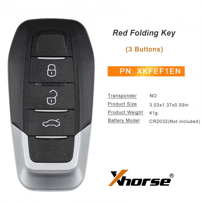 Xhorse XKFEF5EN XKFEF5EN XKFEF6EN Universal Remote Key Wired Folding Key 3 Buttons Bright Red / Black FA.LL Type 5pcs/lot