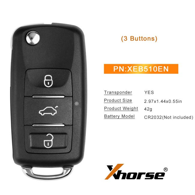 [In Stock] Xhorse XEB510EN with Second Generation XT27B Super Chips VW B5 Type Super Remote Key 1PC