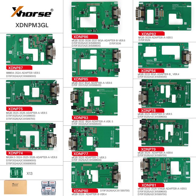 Xhorse New Volkswagen MQB48 Authorization for NEC35 Lock plus XDNPM3GL MQB48 No Disassembly No Soldering Soder-Free Adapters 13pcs Full Set