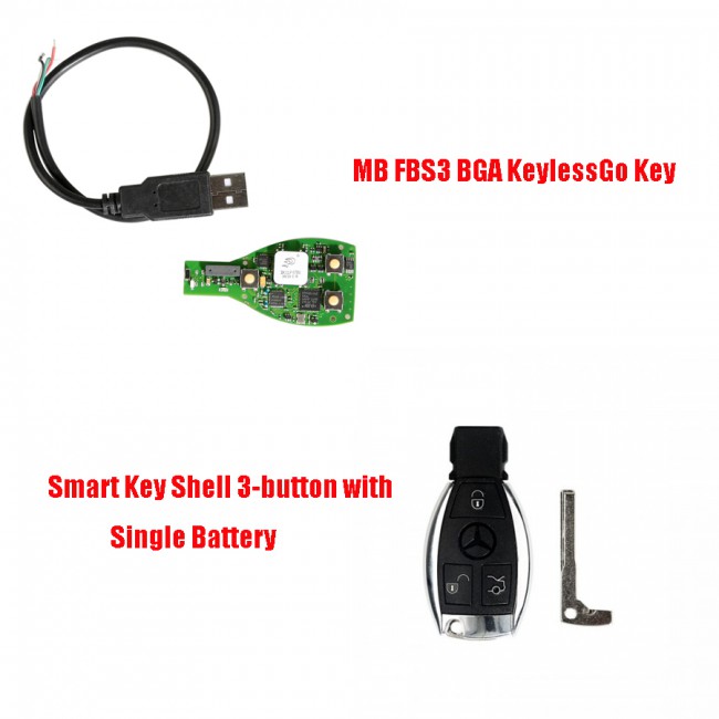 MB FBS3 BGA KeylessGo Key + Best Quality Benz Smart Key Shell 3-button with Single Battery