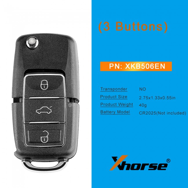 Xhorse XKB506EN Wire Remote Key for VW B5 (Black) 3 Buttons 1PC