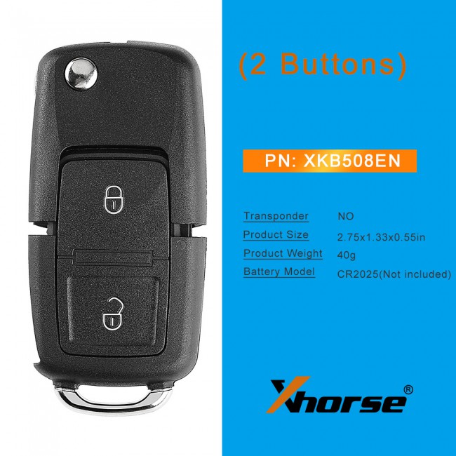 Xhorse XKB508EN Wire Universal Remote Key B5 Style 2 Buttons for VVDI Key Tool, VVDI2(English Version)