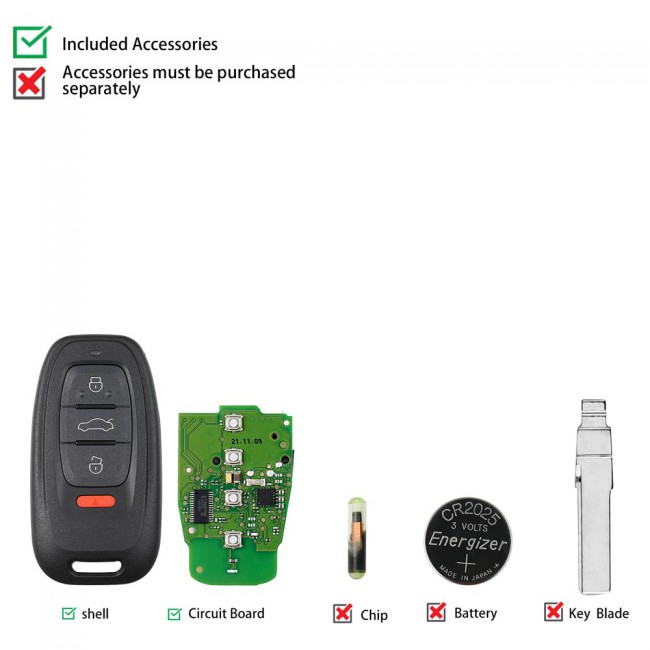 [In Stock Now] Xhorse XSADJ1GL 754J Smart Key PCB for Audi 315mhz with Key Shell Complete Key Package 1PC