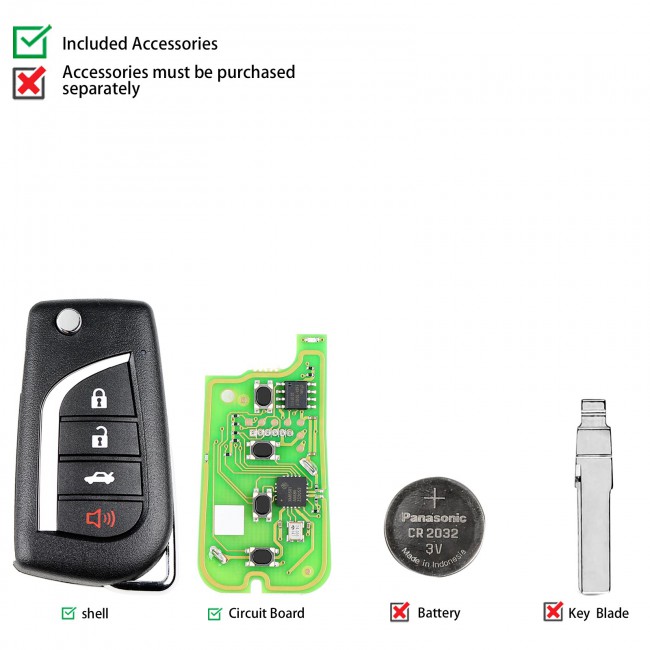 Xhorse VVDI XKTO10EN Wire Remote Key for Toyota Style Flip 4 Buttons 5pcs/lot