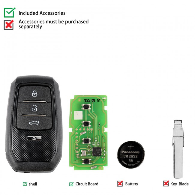 Xhorse XSTO01EN FENG.T for Toyota XM38 Smart Key with Key Shell Support 4D 8A 4A All in One 5pcs/lot