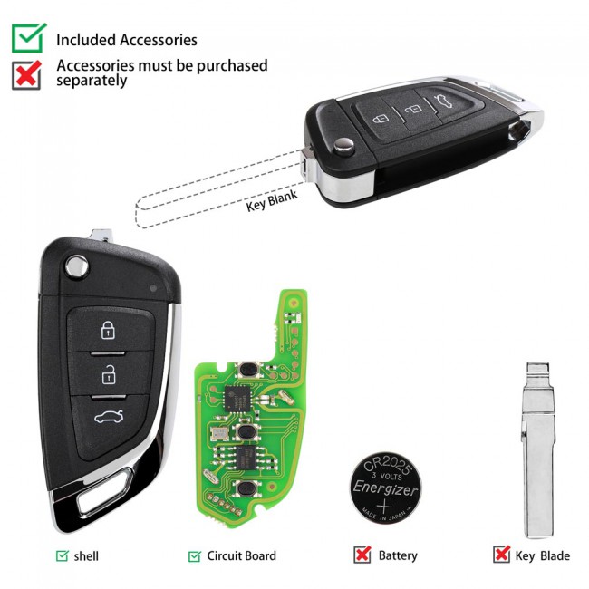 Xhorse XKKF03EN Flip Type Wire Universal Remote Key 3 Buttons for VVDI Key Tool, VVDI Mini Key Tool 5pcs/lot