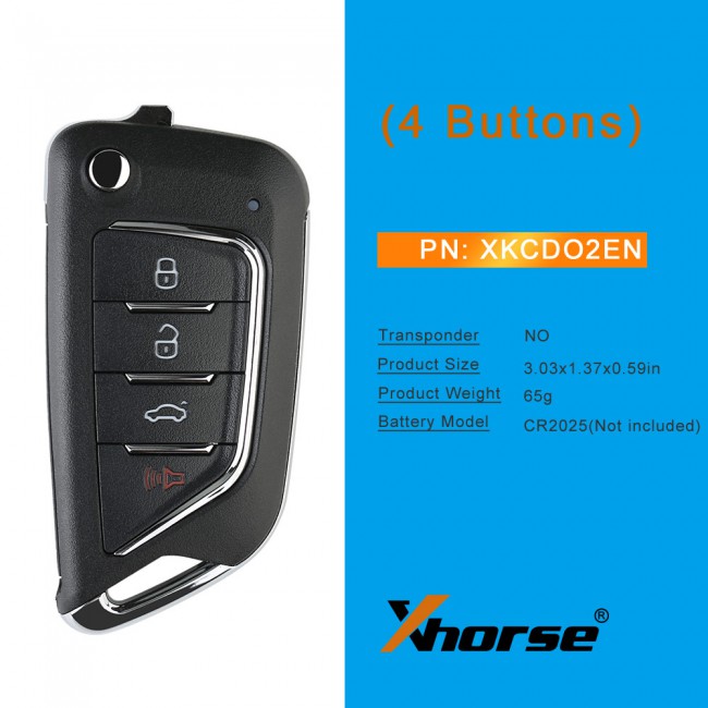 Xhorse XKCD02EN Universal Wire Remote Key Cadillac Style 4 Buttons 5 Pcs