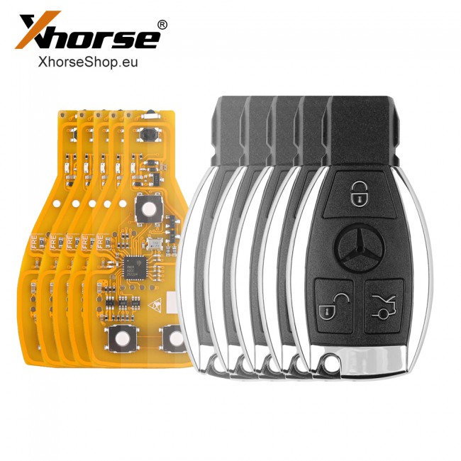 XHORSE VVDI BE Key Pro Yellow PCB Board Without Bonus with Benz Key Shell 3 buttons Complete Key with Benz Logo 315MHZ/433MHZ 5pcs/lot