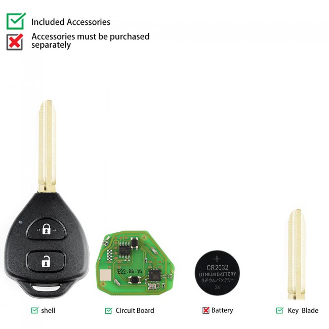 XHORSE XKTO05EN Wired Universal Remote Key Toyota Style Flat 2 Buttons 5pcs/lot