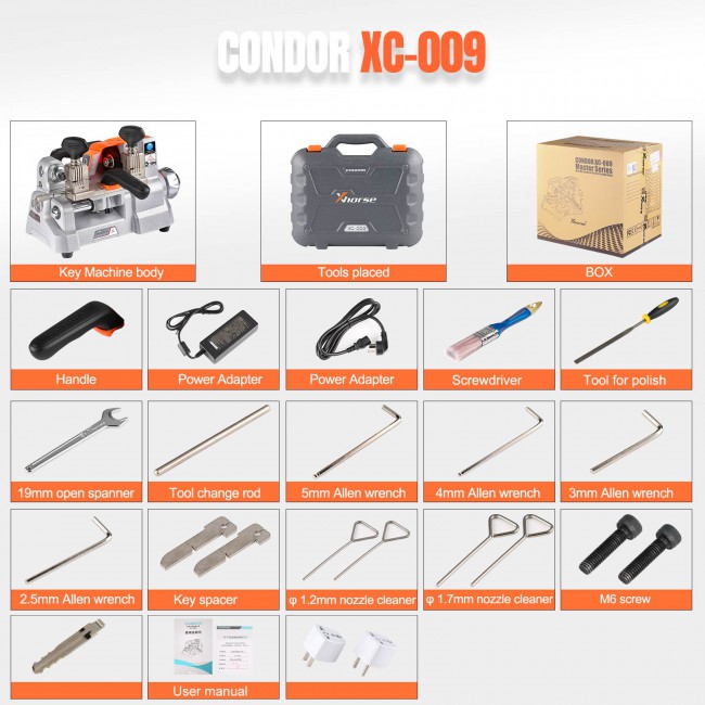 [EU/UK Ship Tax-Free] Xhorse Condor XC-009 XC0900EN Key Duplicating Cutting Machine with Battery for Single-Sided and Double-sided Keys