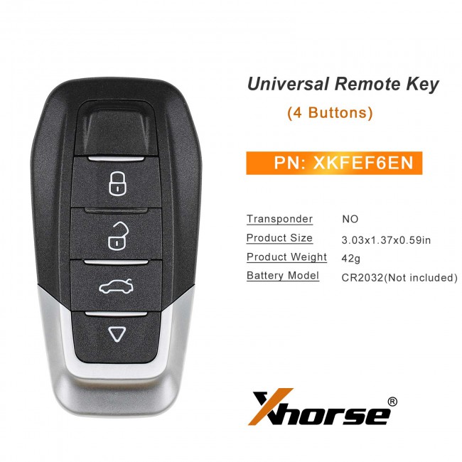 Xhorse XKFEF6EN Universal Remote Key Wired Folding Key 4 Buttons Bright Black FA.LL Type 5pcs/lot